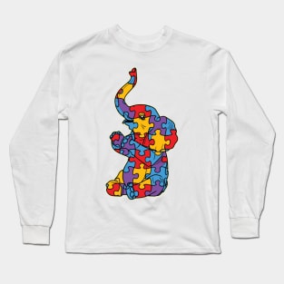 Autism Elephant Autistic Puzzle Pieces - ASD Support SPED Teacher Long Sleeve T-Shirt